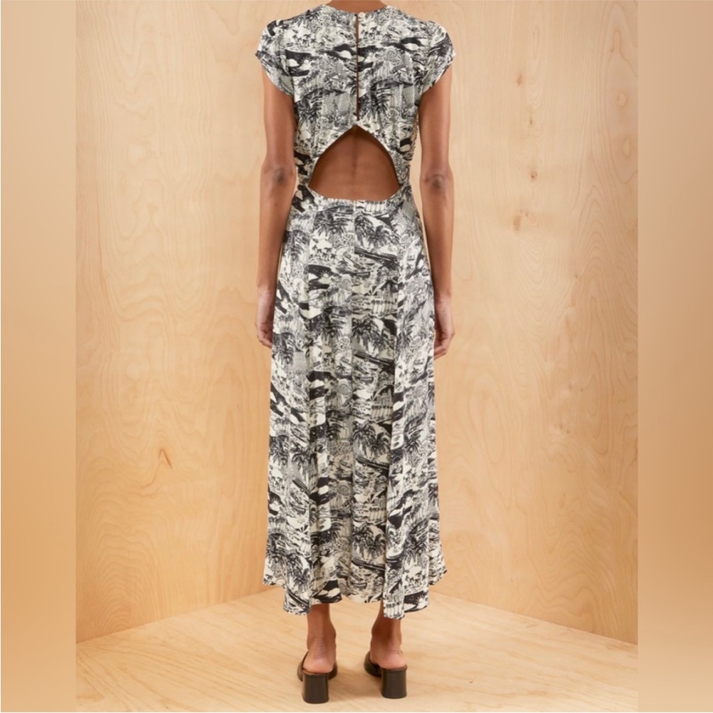 Reformation Black and Cream Scenic Print Dress